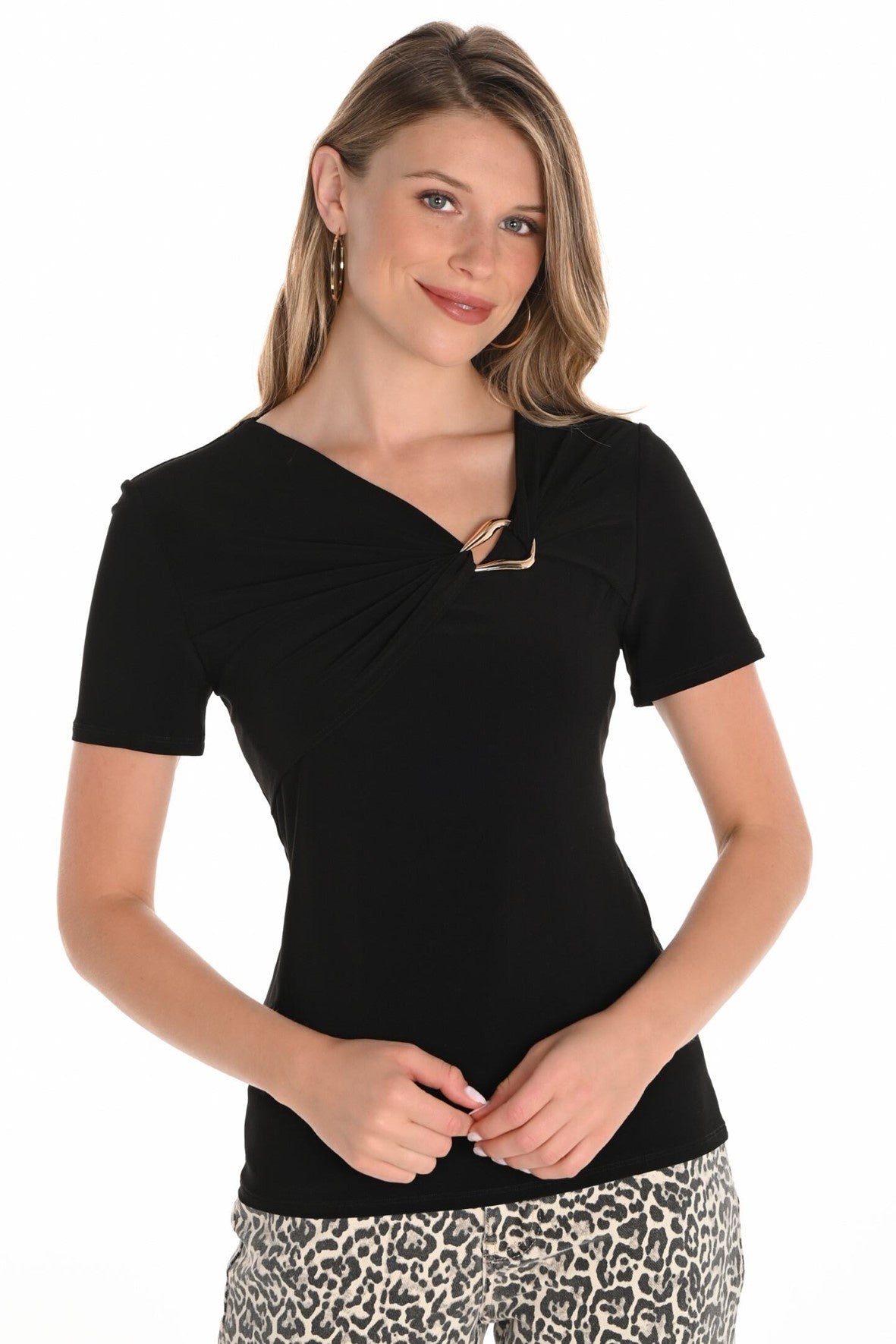 251004 Buckle V-Neck Evening Top