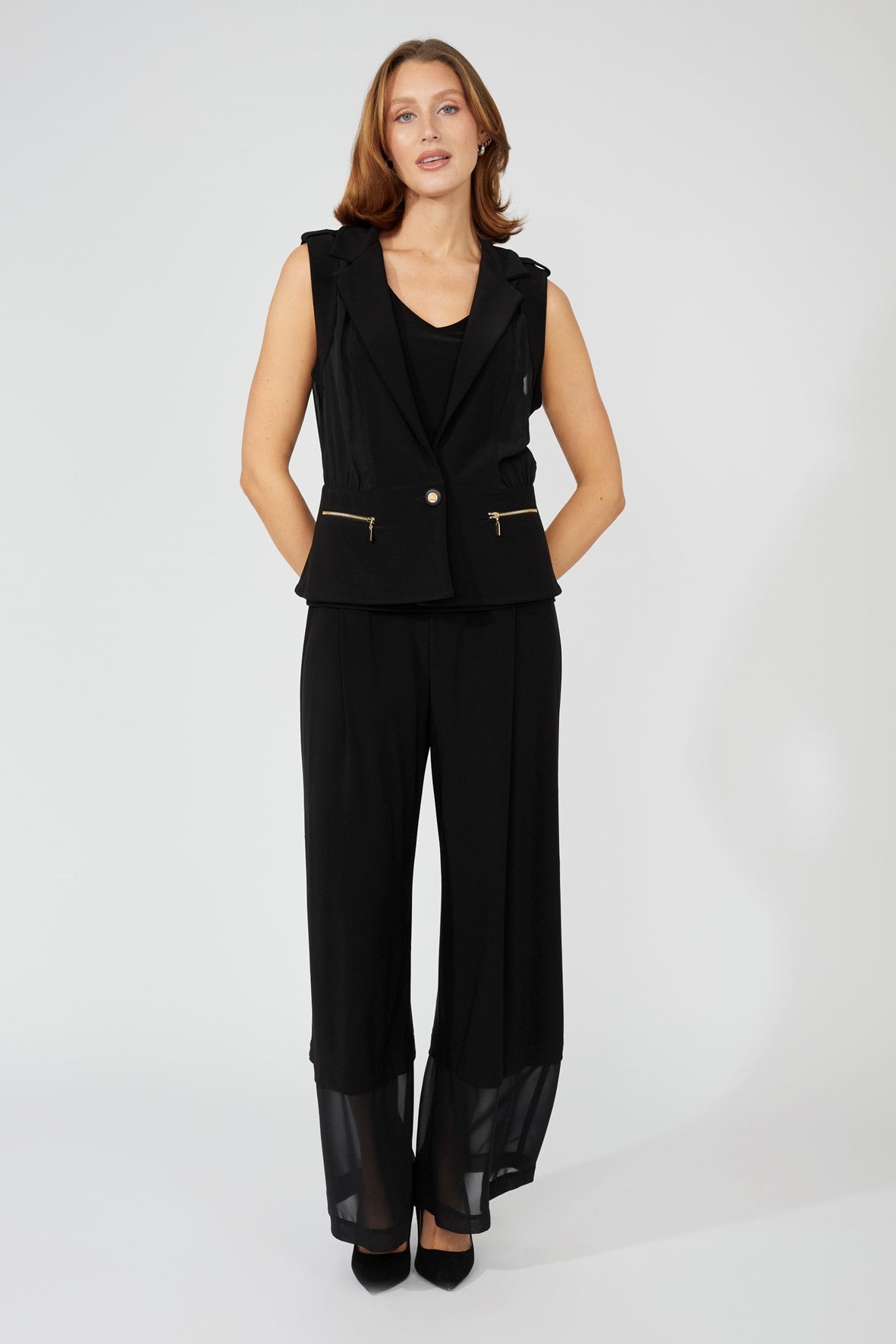 251049 Peplum Chiffon Panel Twill Suiting Waistcoat