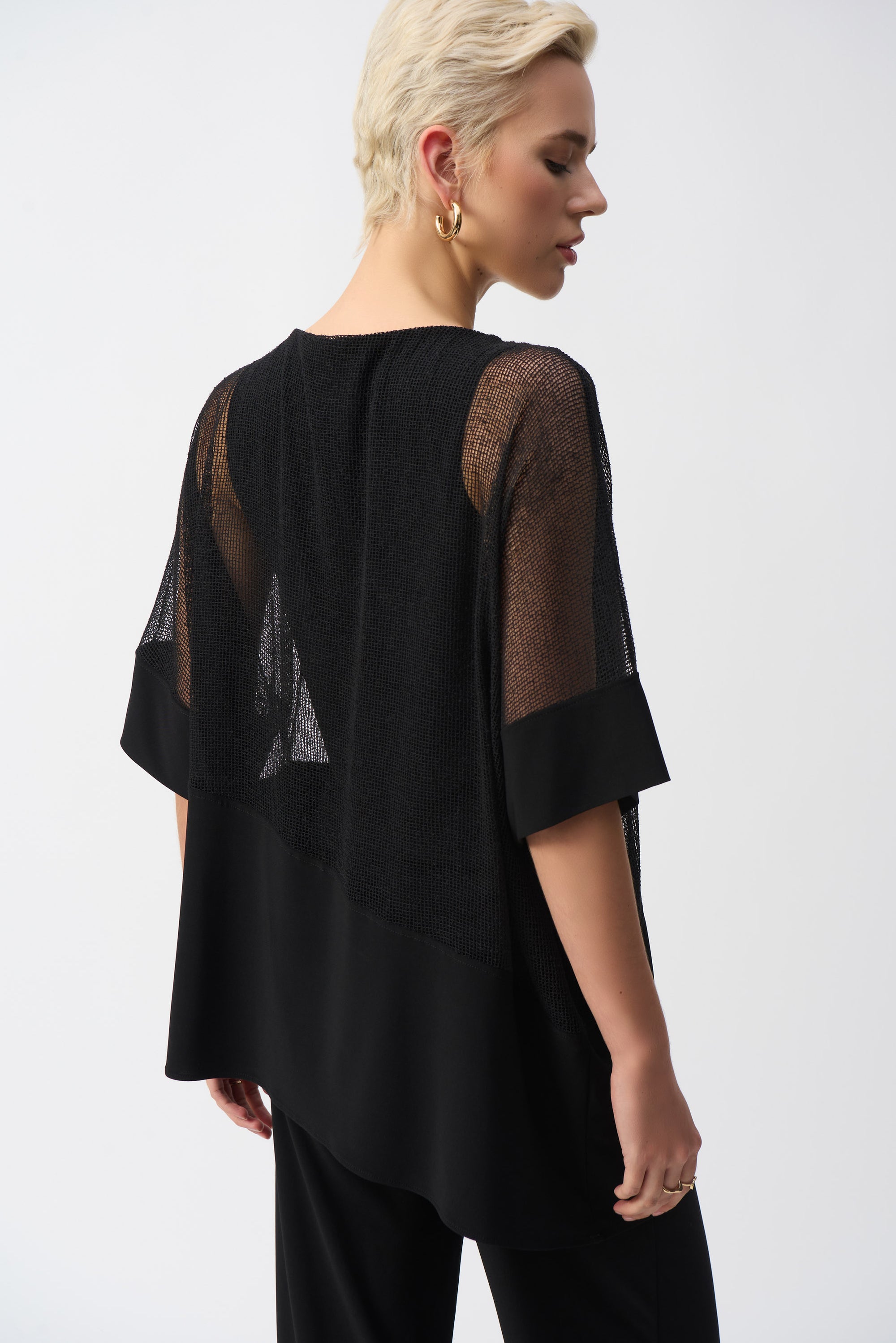 251092 BLACK Mesh And Silky Knit Cocoon Top