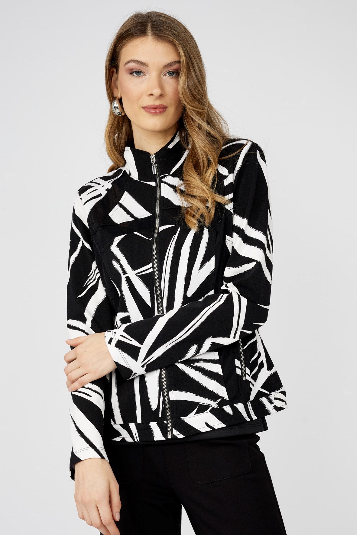 251129 Zip Front Bold Print Panel Jacket
