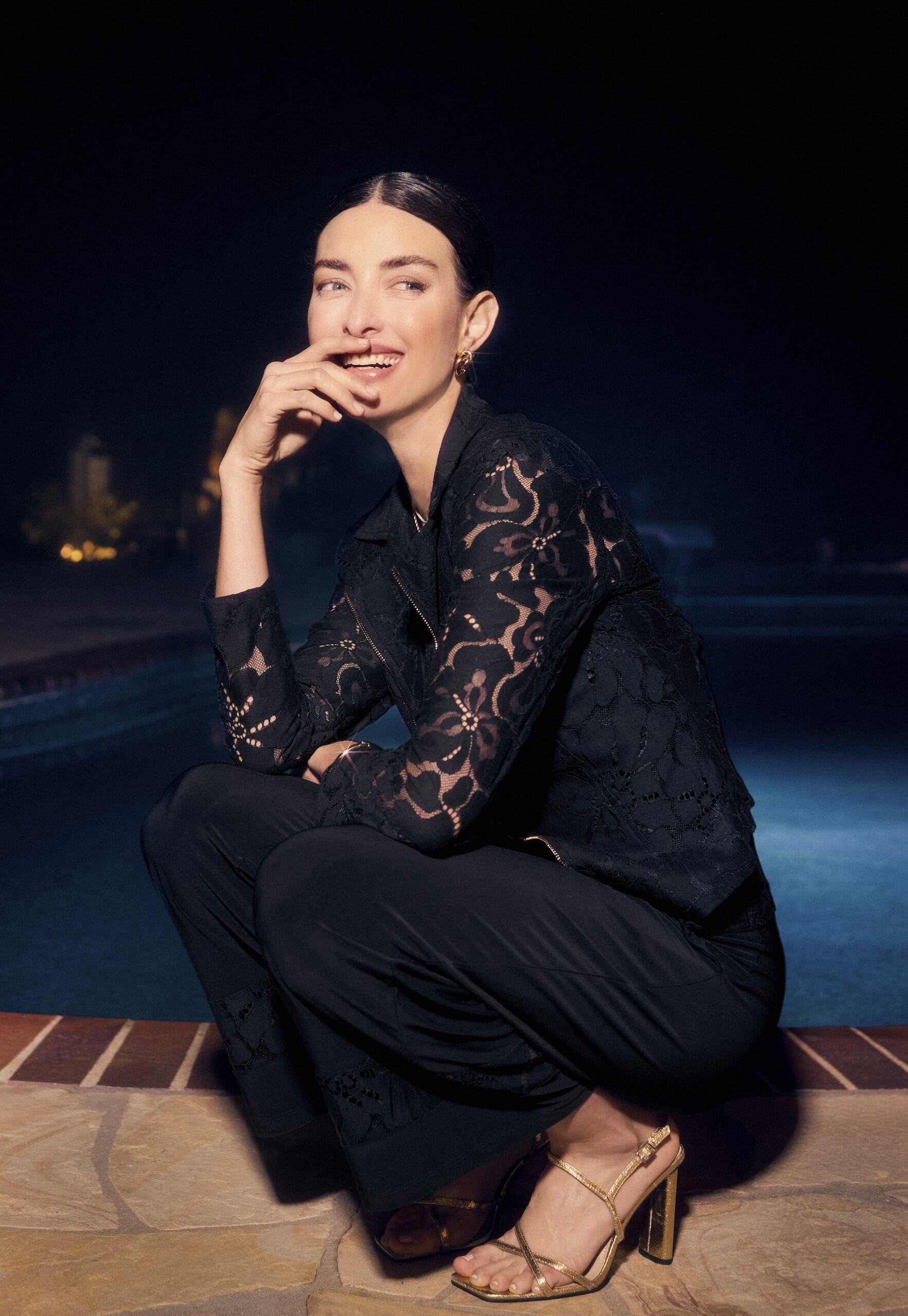 251268 Gold Zip Hook Front Lace Sleeve Biker Jacket