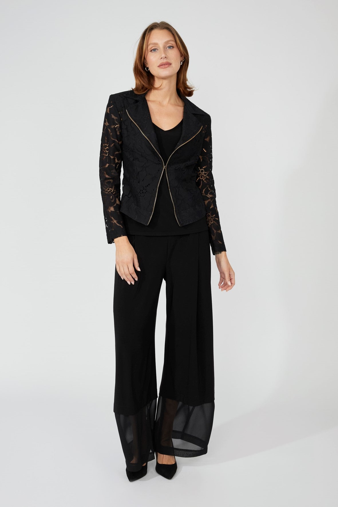 251268 Gold Zip Hook Front Lace Sleeve Biker Jacket