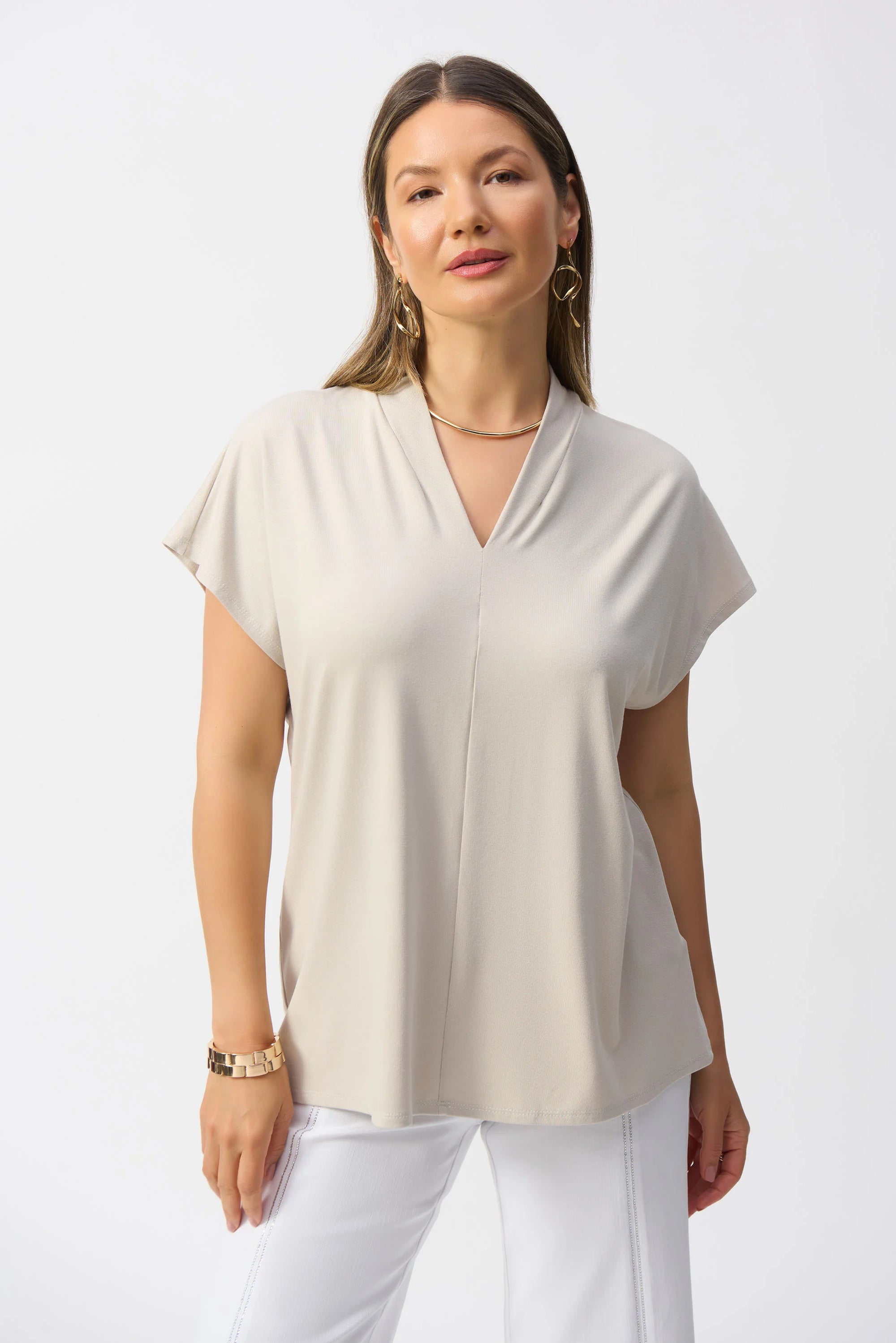 251286 SAND Soft Cap Sleeve Easy Fit V Neck