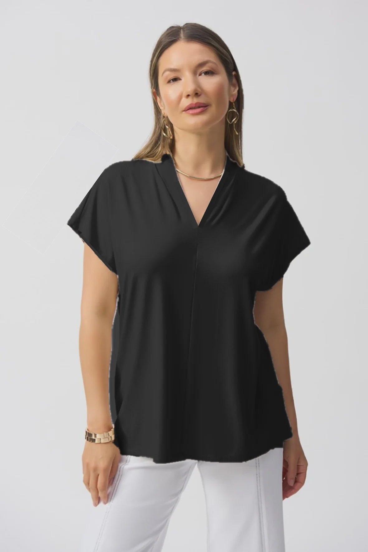 251286 BLACK Soft Cap Sleeve Easy Fit V Neck