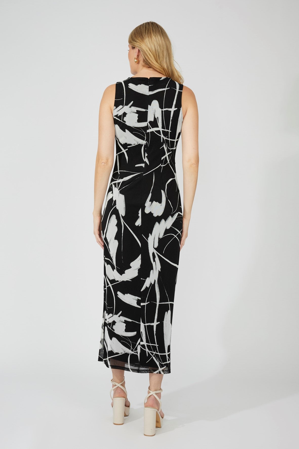 251343 Shaped Side Gather Knee Split Mesh Dress