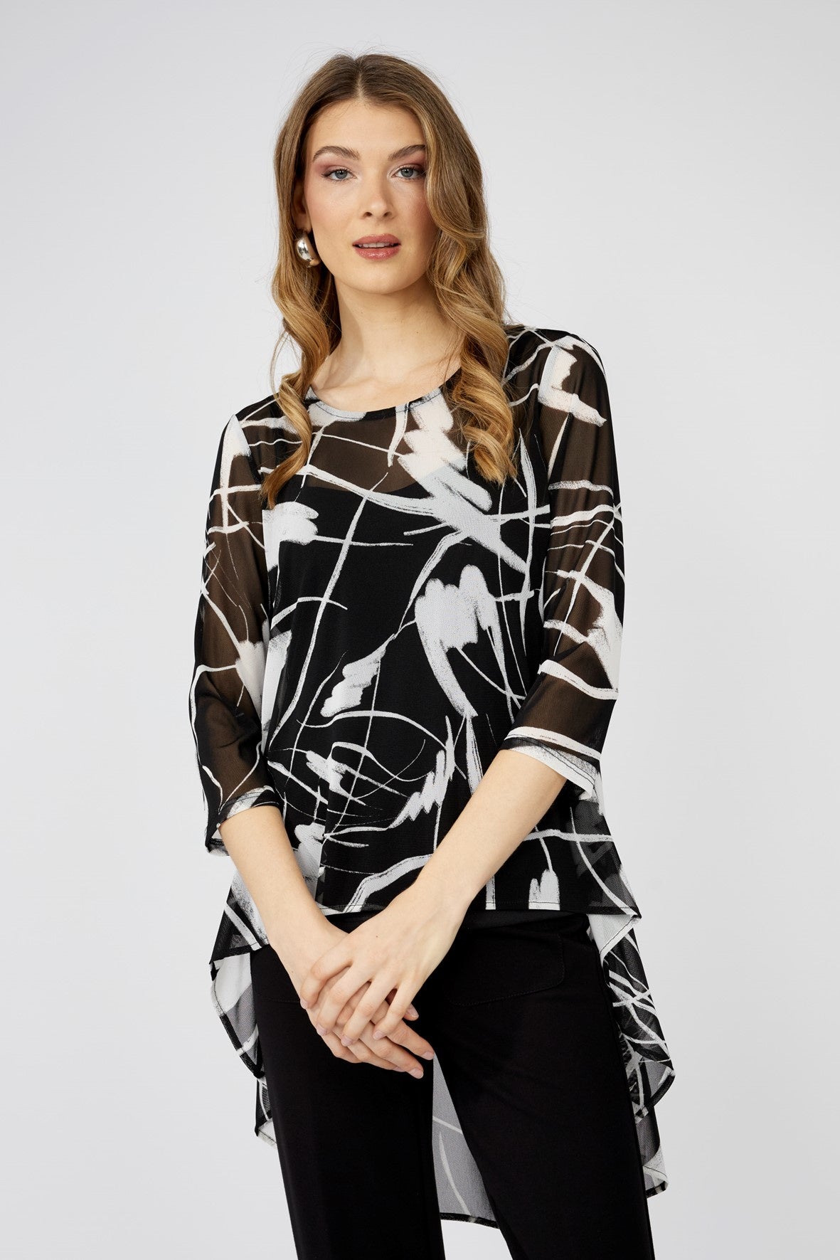 251344 Scoop Hem Mesh Tunic With Slip