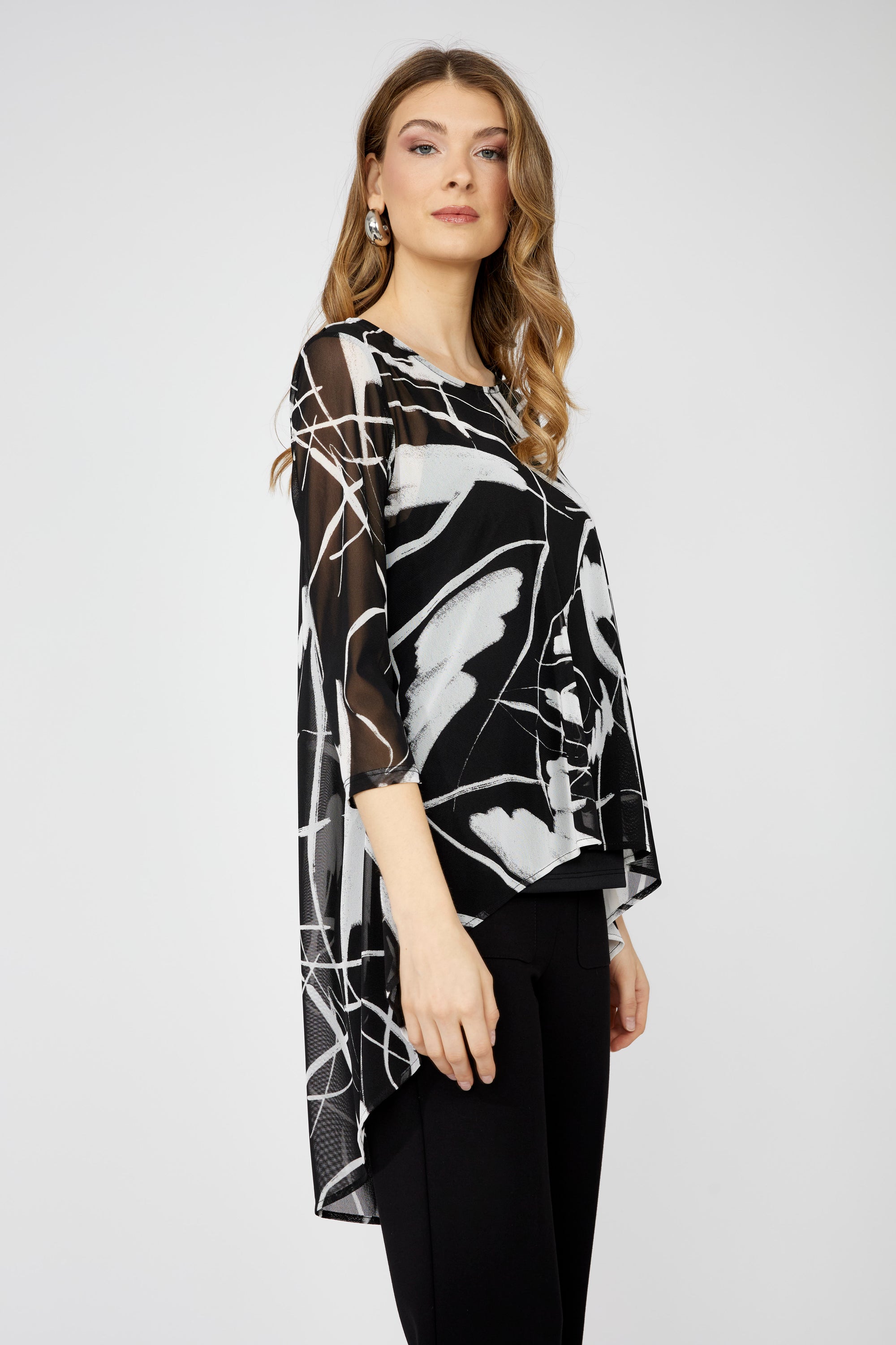 251344 Scoop Hem Mesh Tunic With Slip