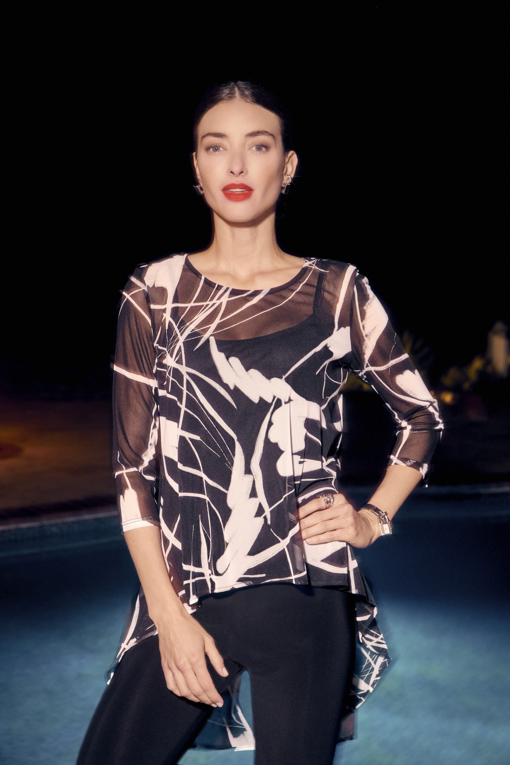 251344 Scoop Hem Mesh Tunic With Slip