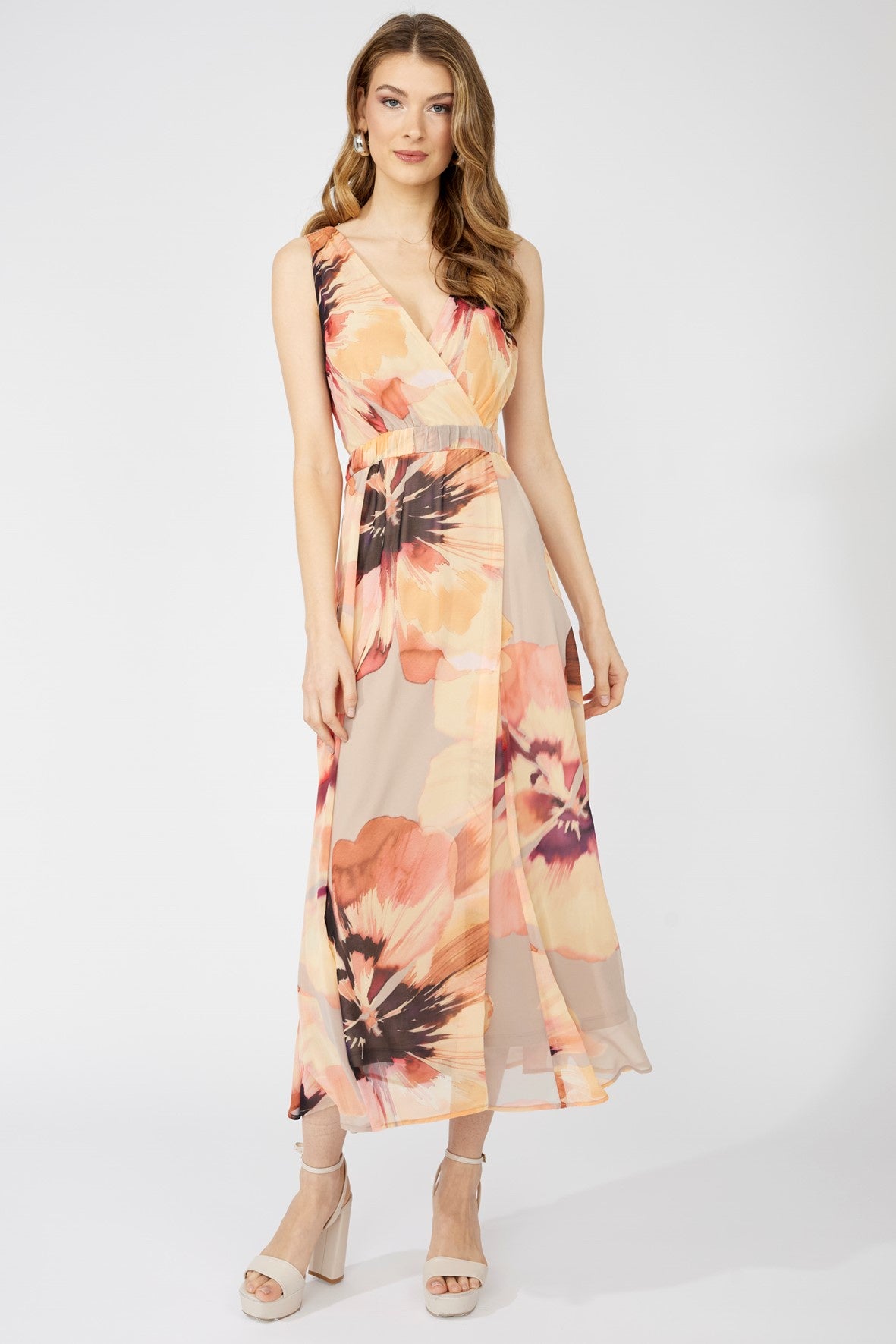 251334 Soft Floral Sleeveless Wrap Dress