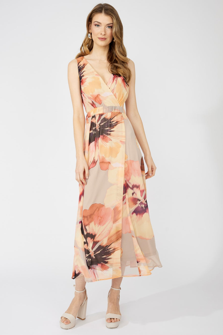 251334 Soft Floral Sleeveless Wrap Dress