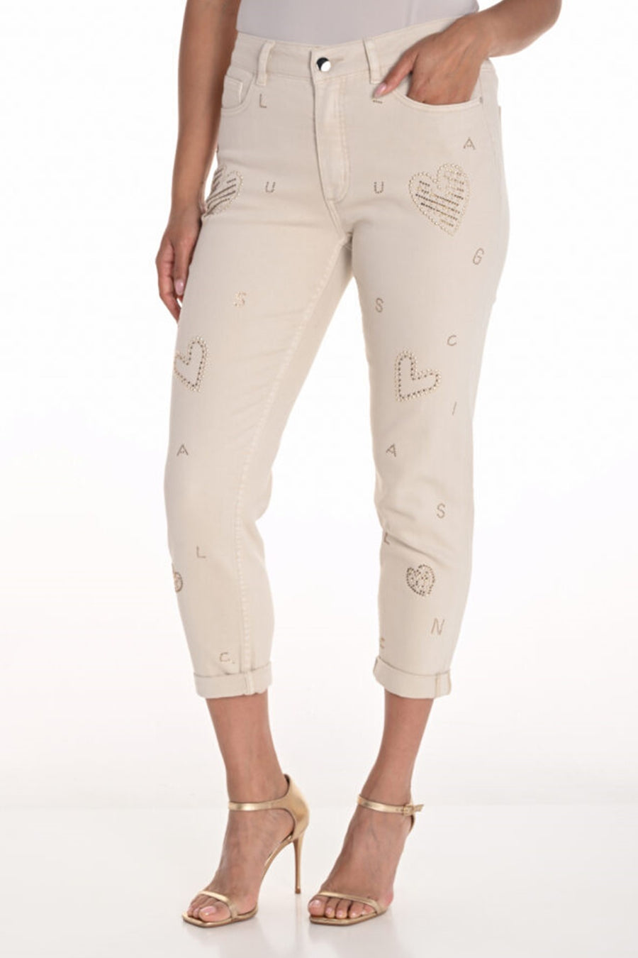 251527 Heart Embellished Sand 7/8 Jean