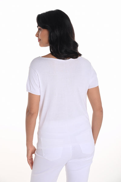 251552 Foil Print V Neck Short Sleeve Knit Top