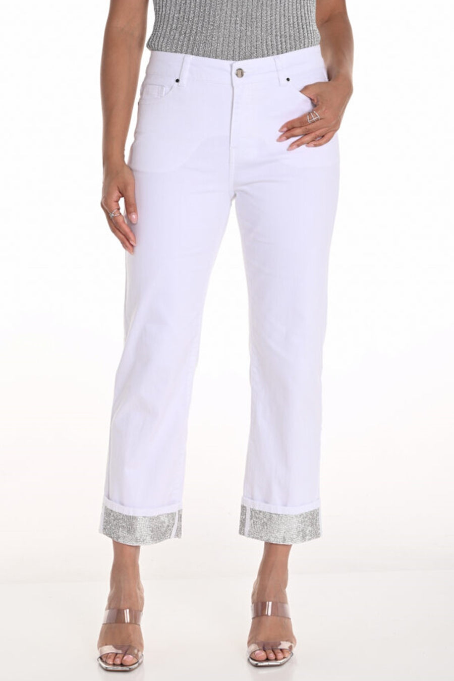 251573 Rhinestone Cuff Straight Leg 7/8 Jean