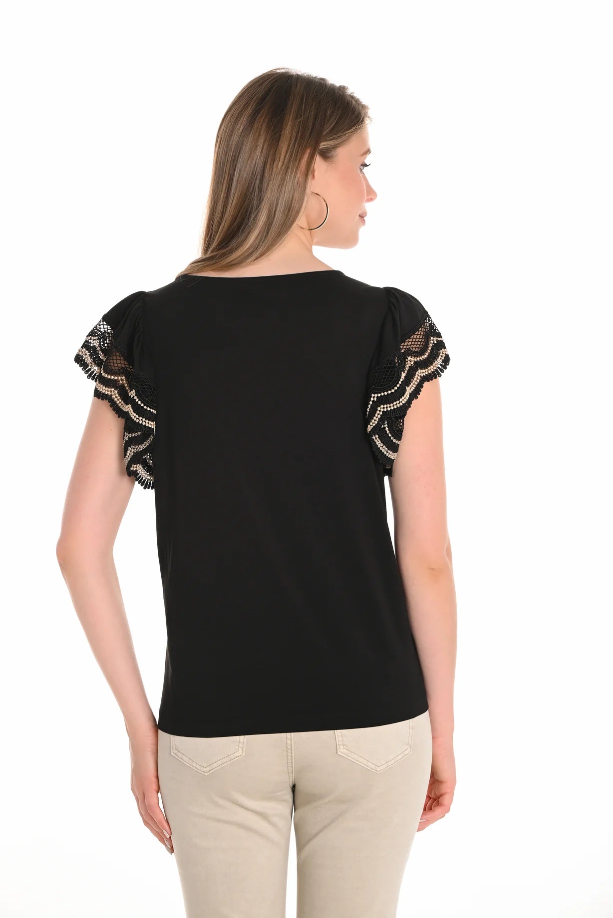 251582 Shaped Boat Neck With Lace Ruffle Sleeve