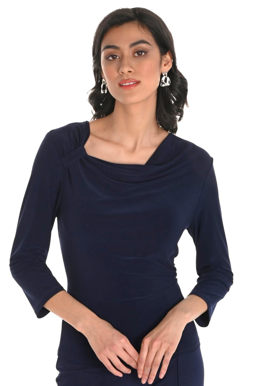 253046 Asymmetric Cowl, 3/4 Sleeve Euro Knit Top