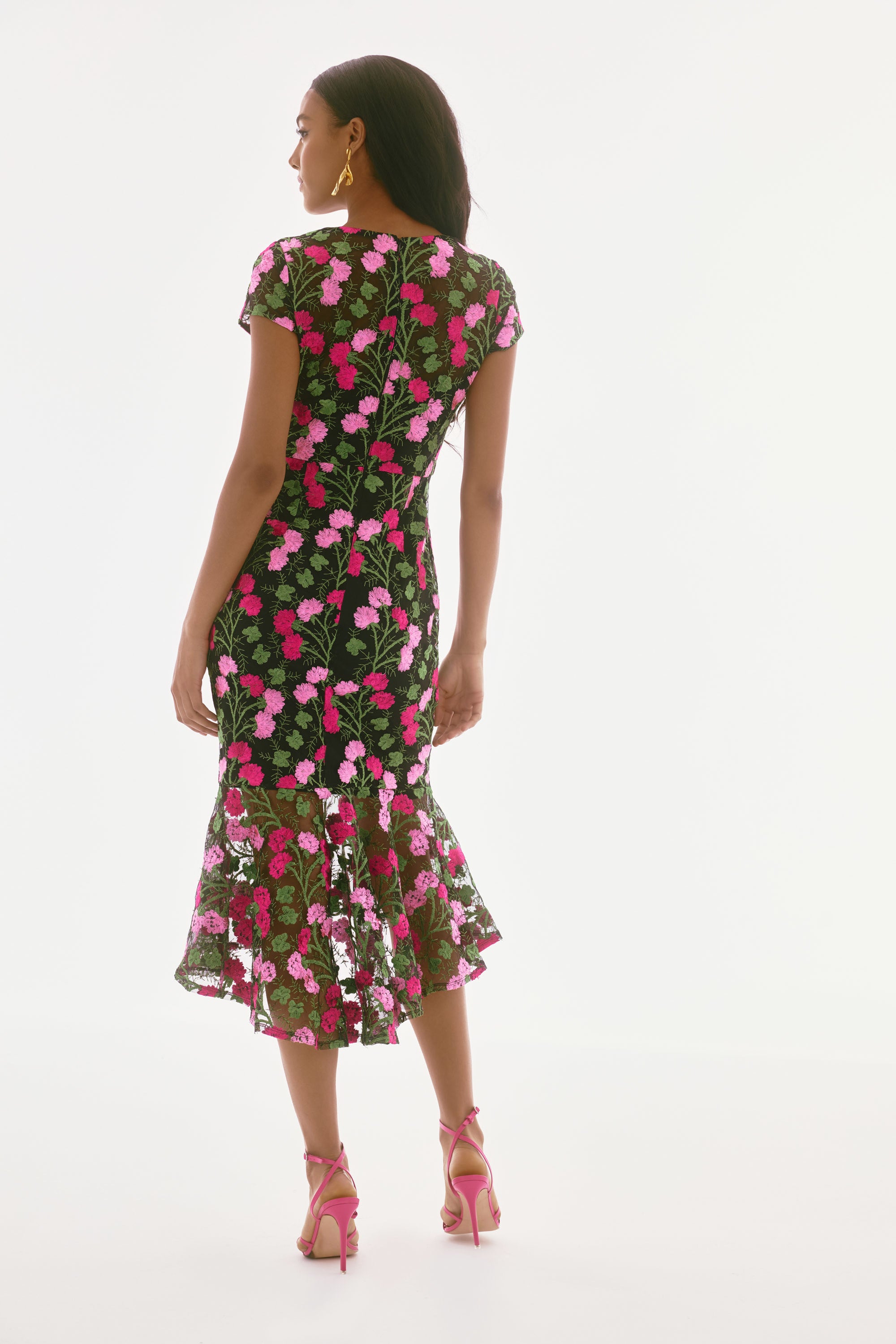 251762 Floral Mesh Shaped Tail Dress