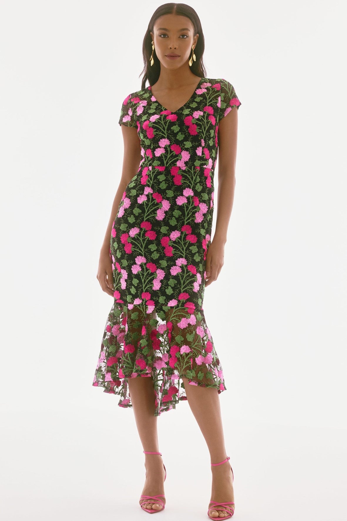 251762 Floral Mesh Shaped Tail Dress