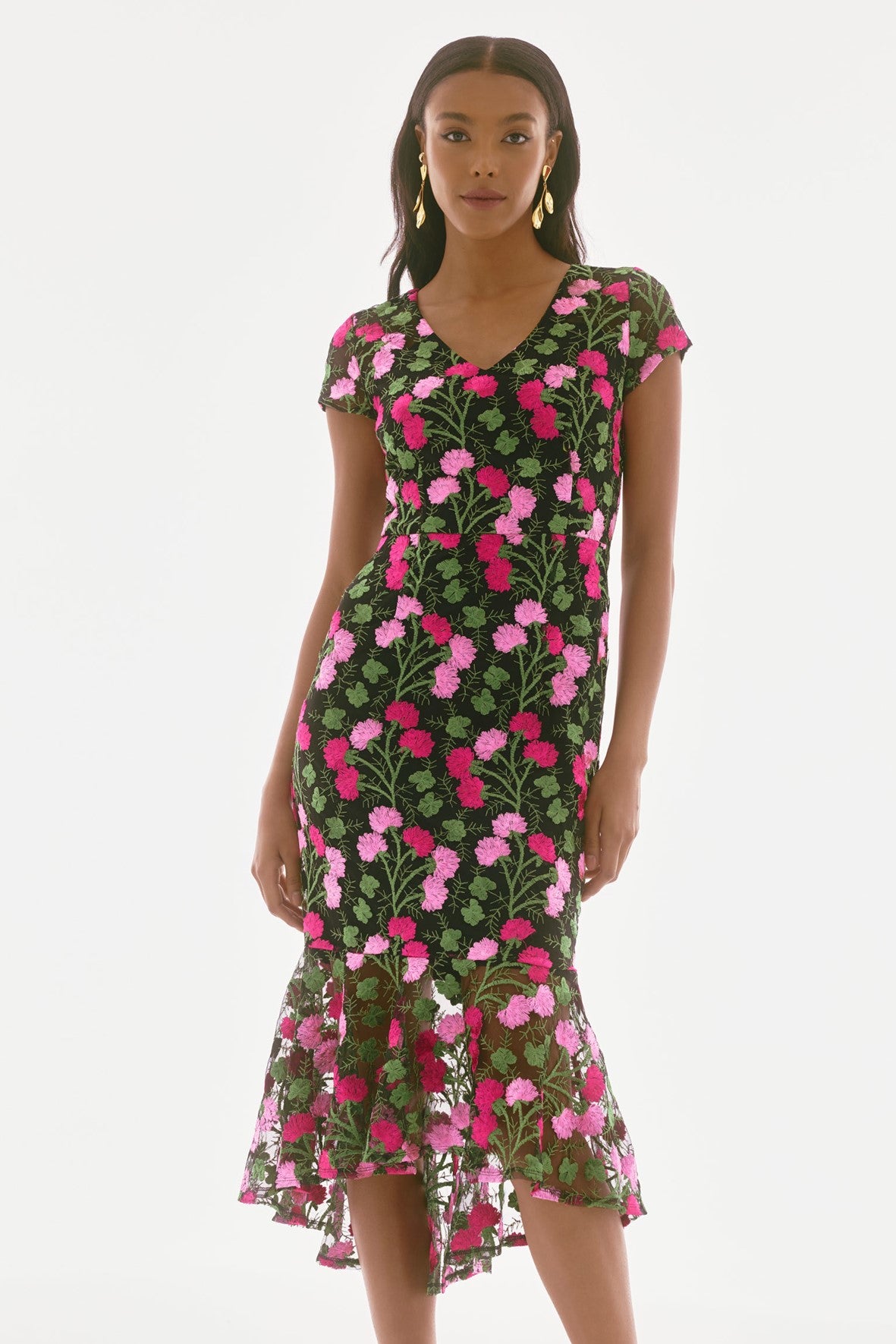 251762 Floral Mesh Shaped Tail Dress