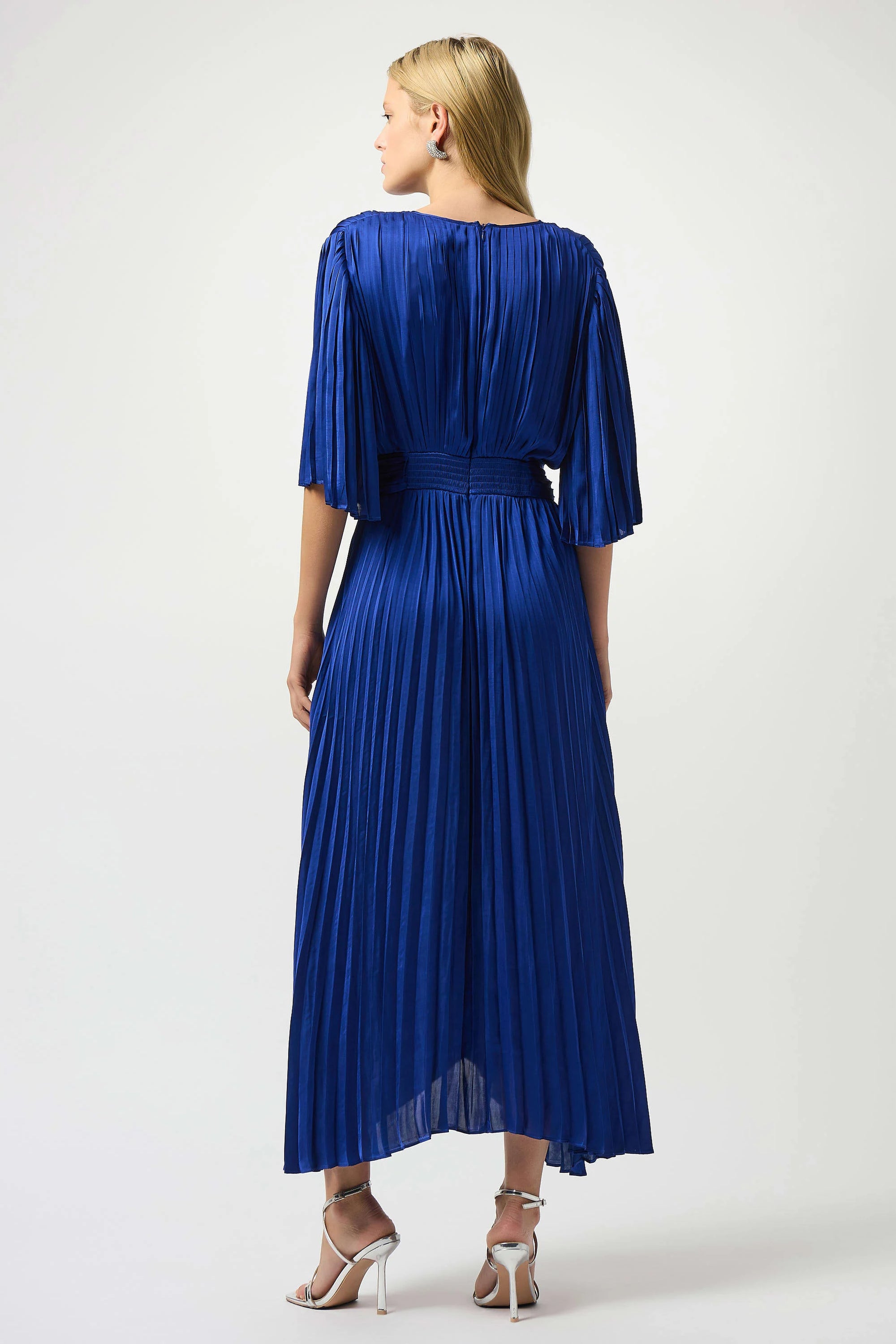 251903F25 Sapphire Mini Pleat V Neck Dress