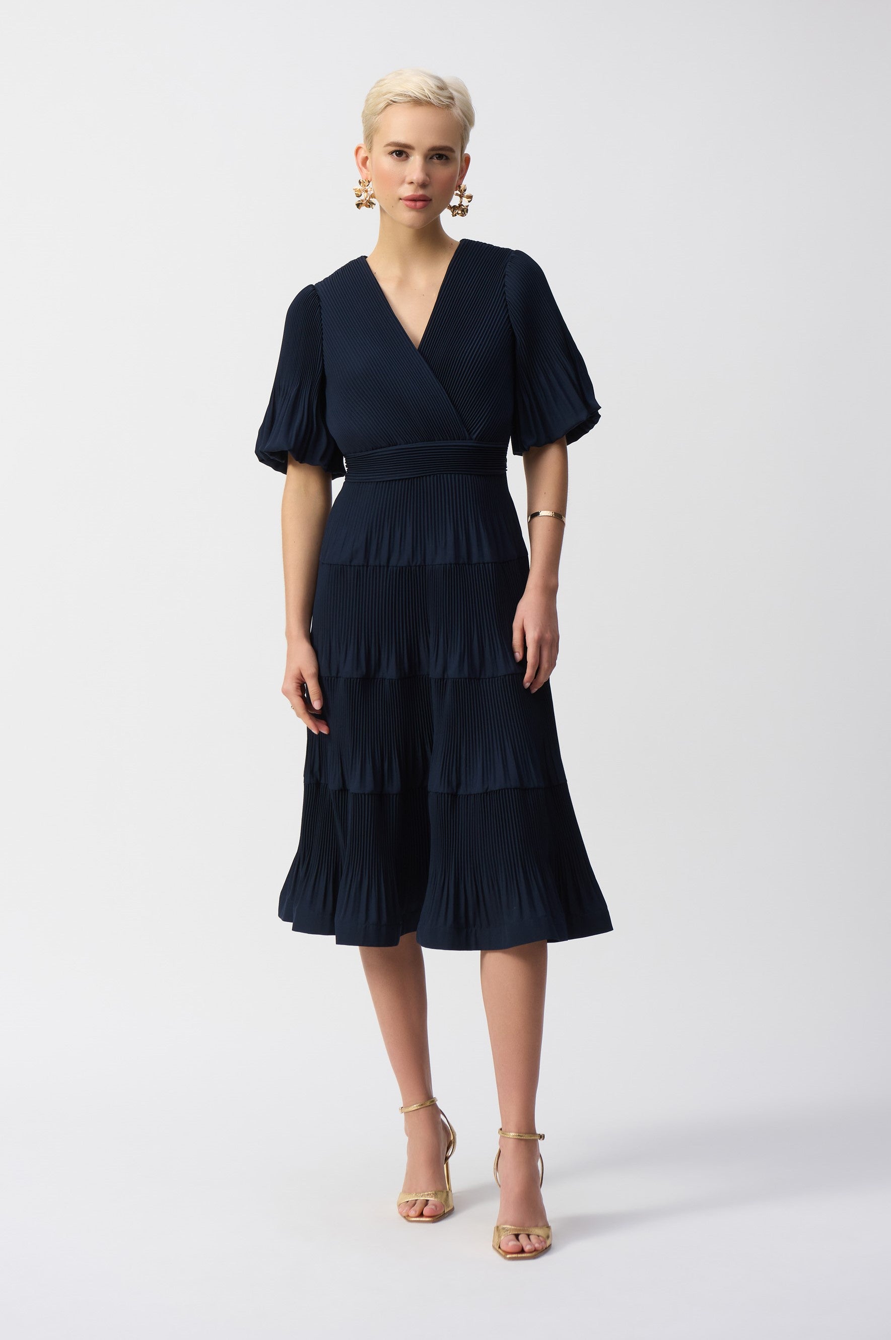 251905 V Neck Pleated Fit & Flare dress - Darling