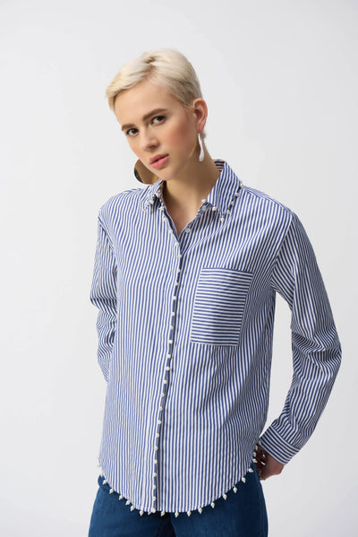 251942 Denim Blue Stripe Cotton Pearl Shirt