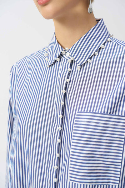 251942 Denim Blue Stripe Cotton Pearl Shirt