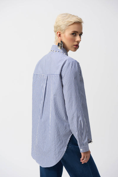 251942 Denim Blue Stripe Cotton Pearl Shirt