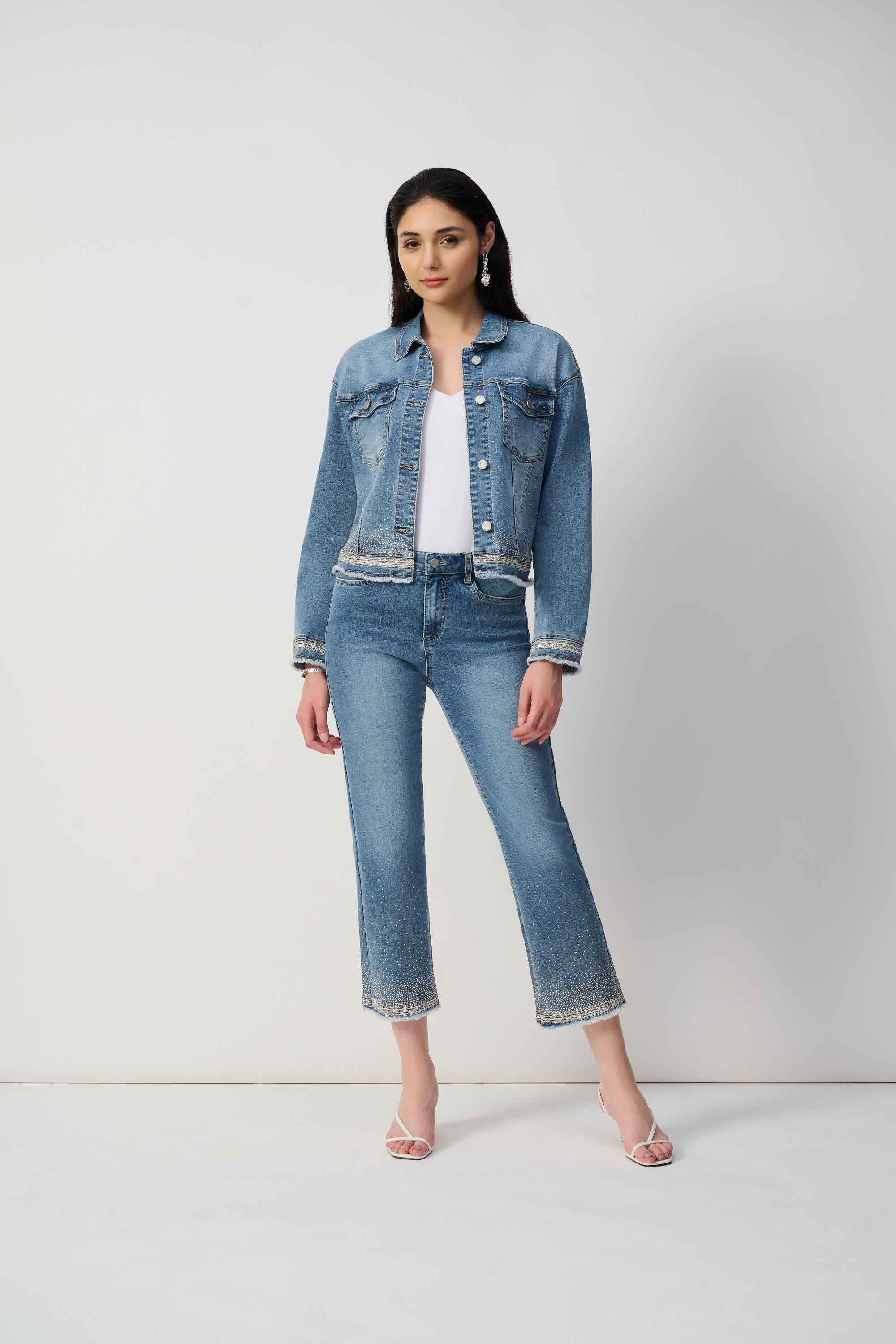 251956 Straight Leg Crop Diamante Stretch Jeans