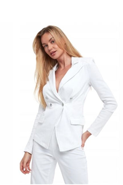 251962X White Denim Double Button Blazer