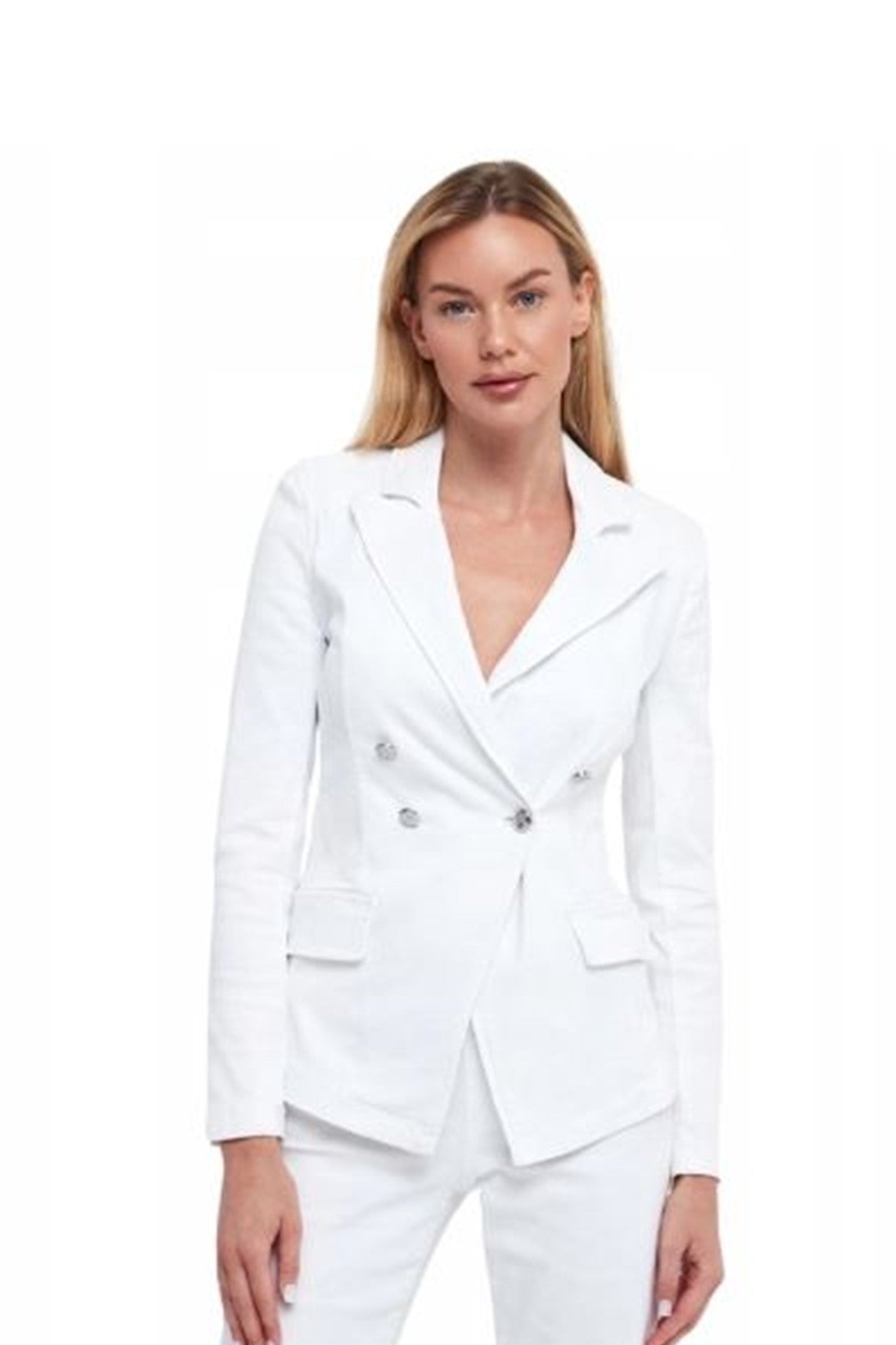 251962X White Denim Double Button Blazer
