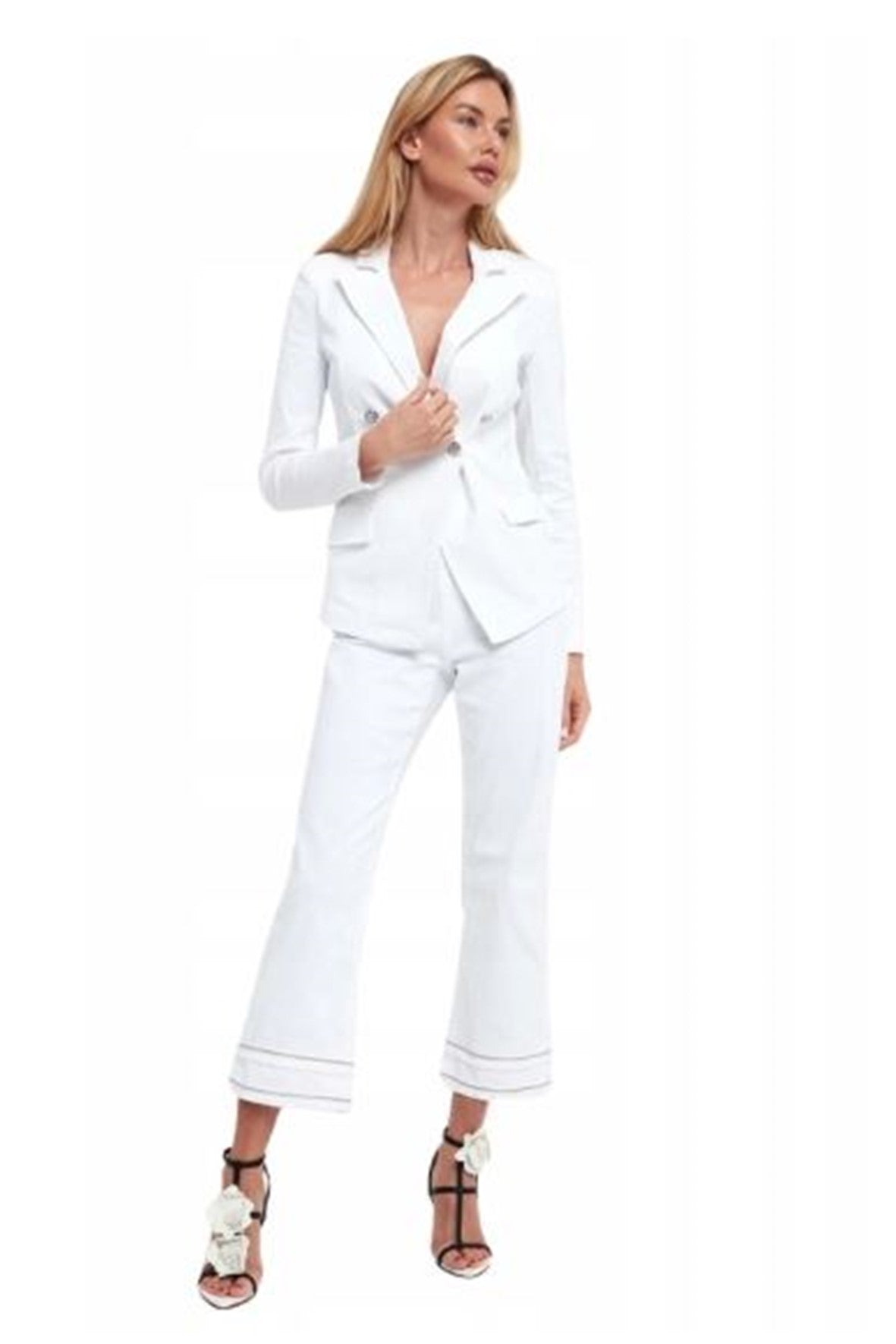 251962X White Denim Double Button Blazer