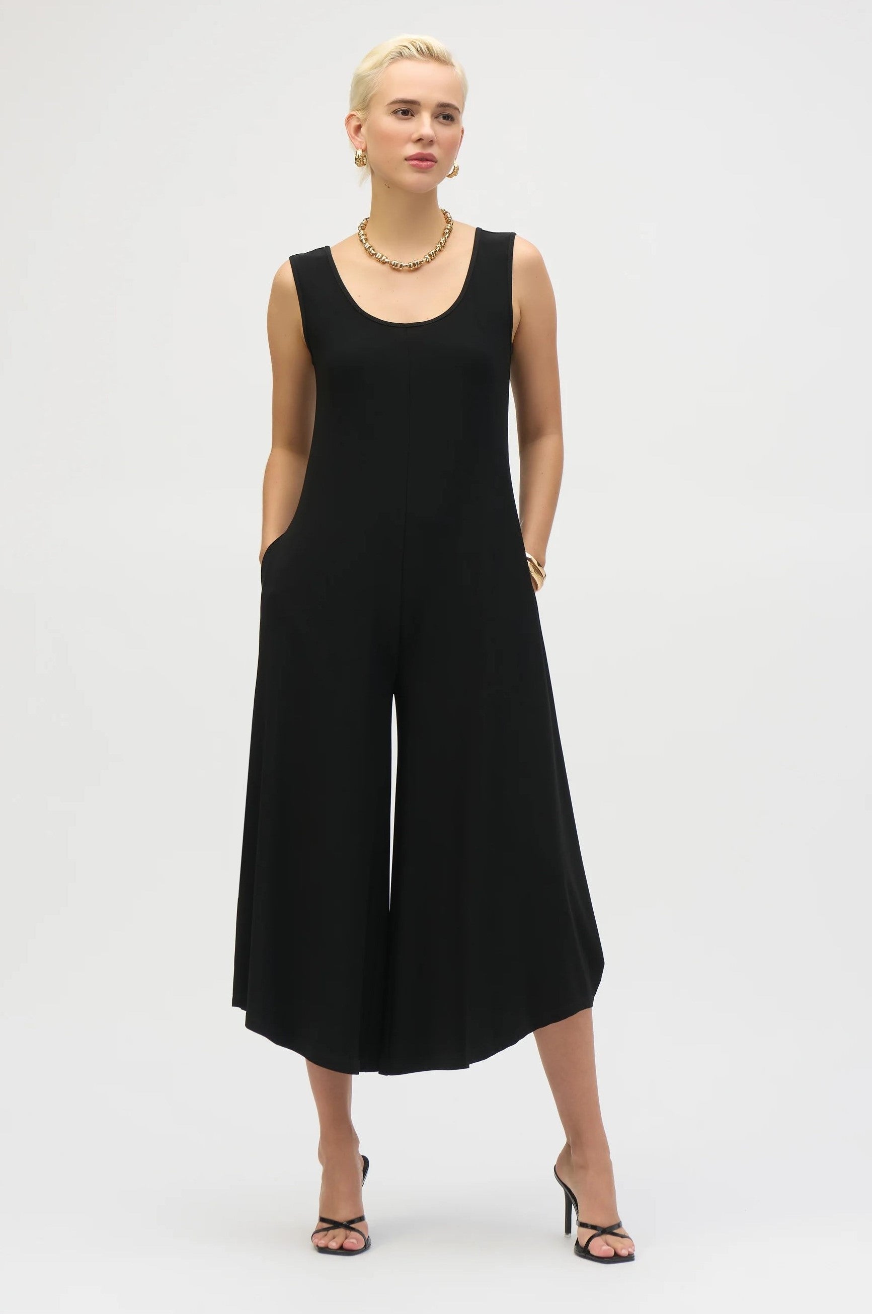 252056 Euro Knit Wide-Leg Sleeveless Jumpsuit
