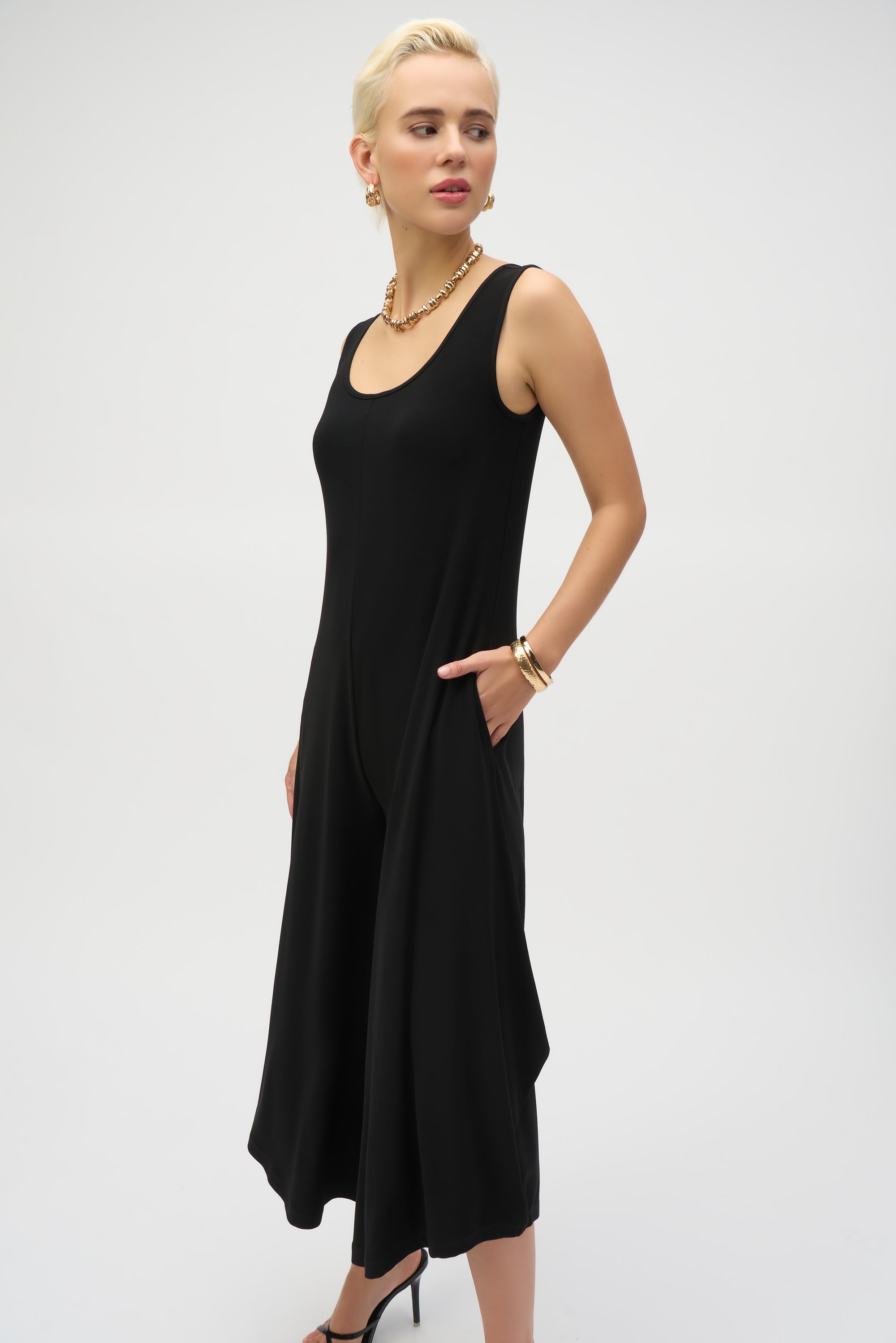 252056 Euro Knit Wide-Leg Sleeveless Jumpsuit