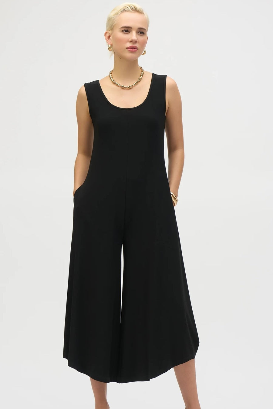252056 Euro Knit Wide-Leg Sleeveless Jumpsuit