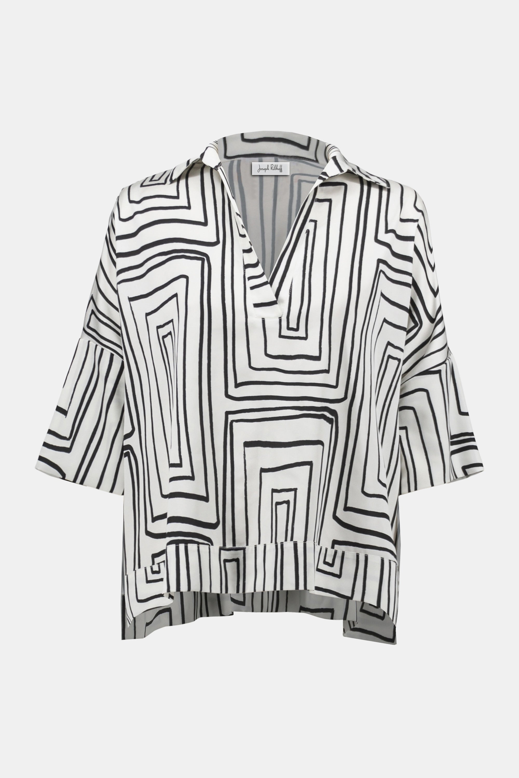 252060 Washer Satin Geometric Print Blouse