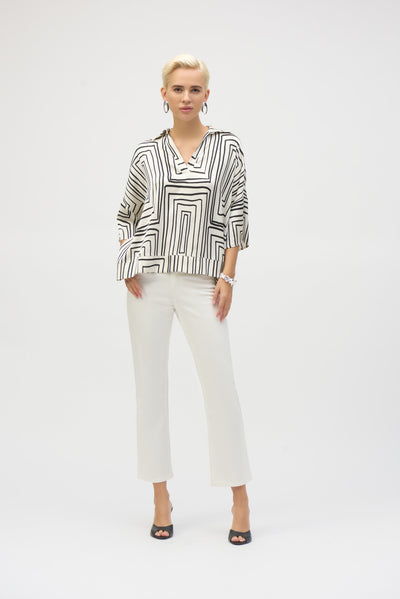 252060 Washer Satin Geometric Print Blouse