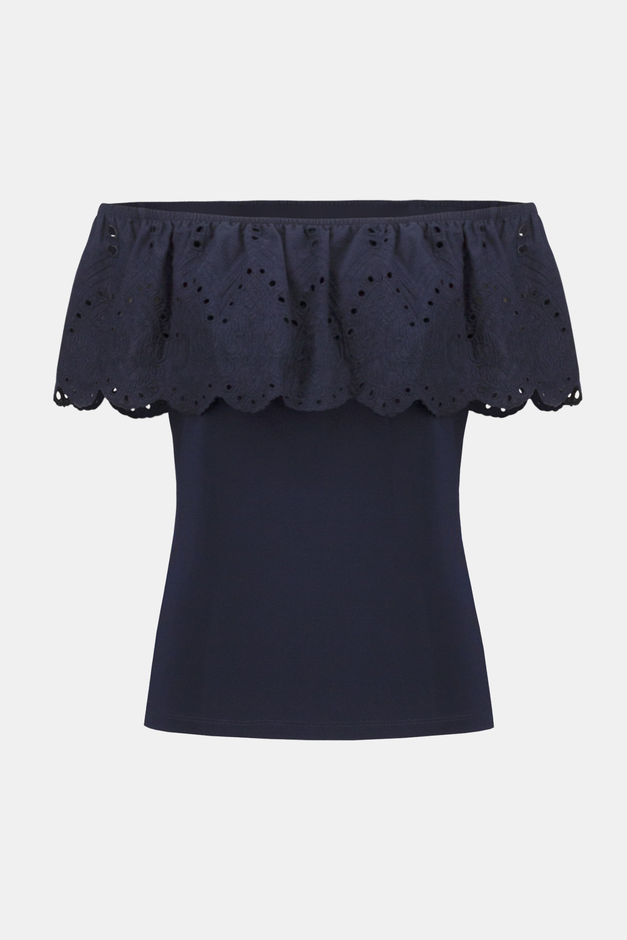 252134  Off-Shoulder Silky Knit & Lace Top