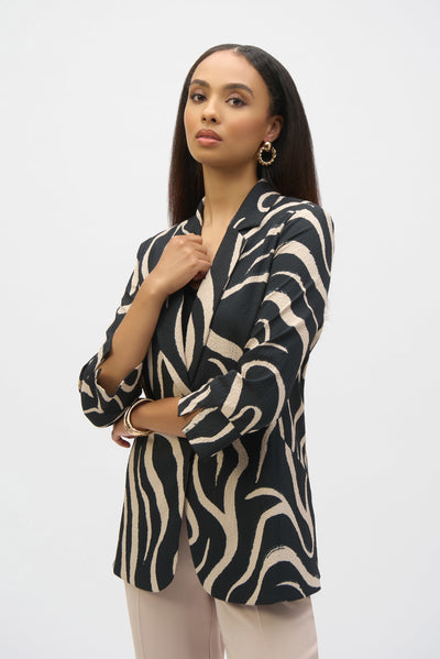 252152 Abstract Print Seersucker Straight Blazer