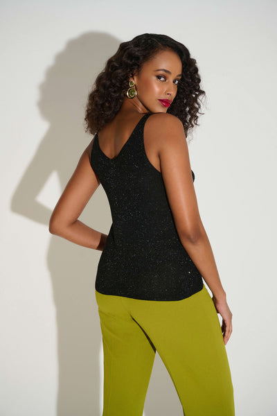 252959F25 Black Metallic Knitted Camisole with Rhinestones