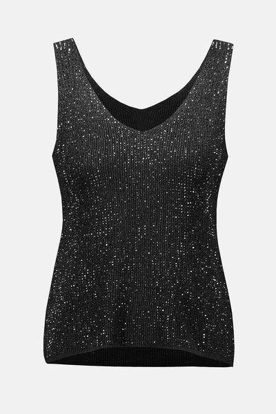 252959F25 Black Metallic Knitted Camisole with Rhinestones