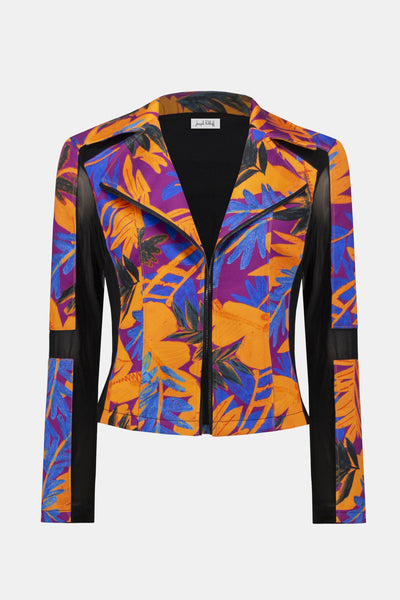 252919 Scuba Print Zip Panel Biker Jacket