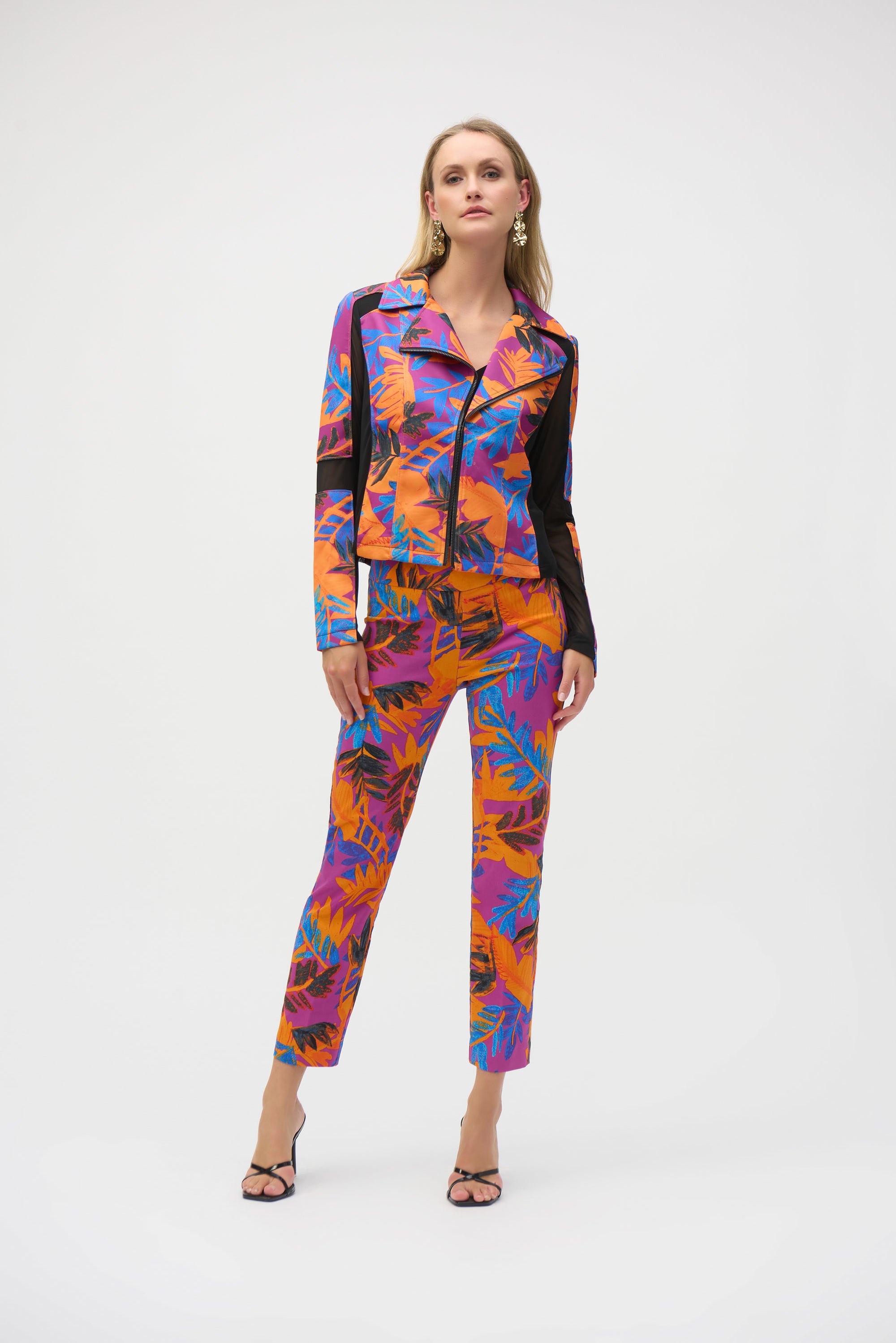 252919 Scuba Print Zip Panel Biker Jacket