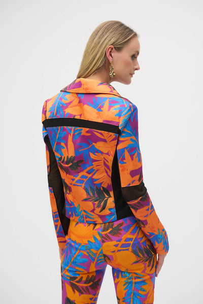 252919 Scuba Print Zip Panel Biker Jacket