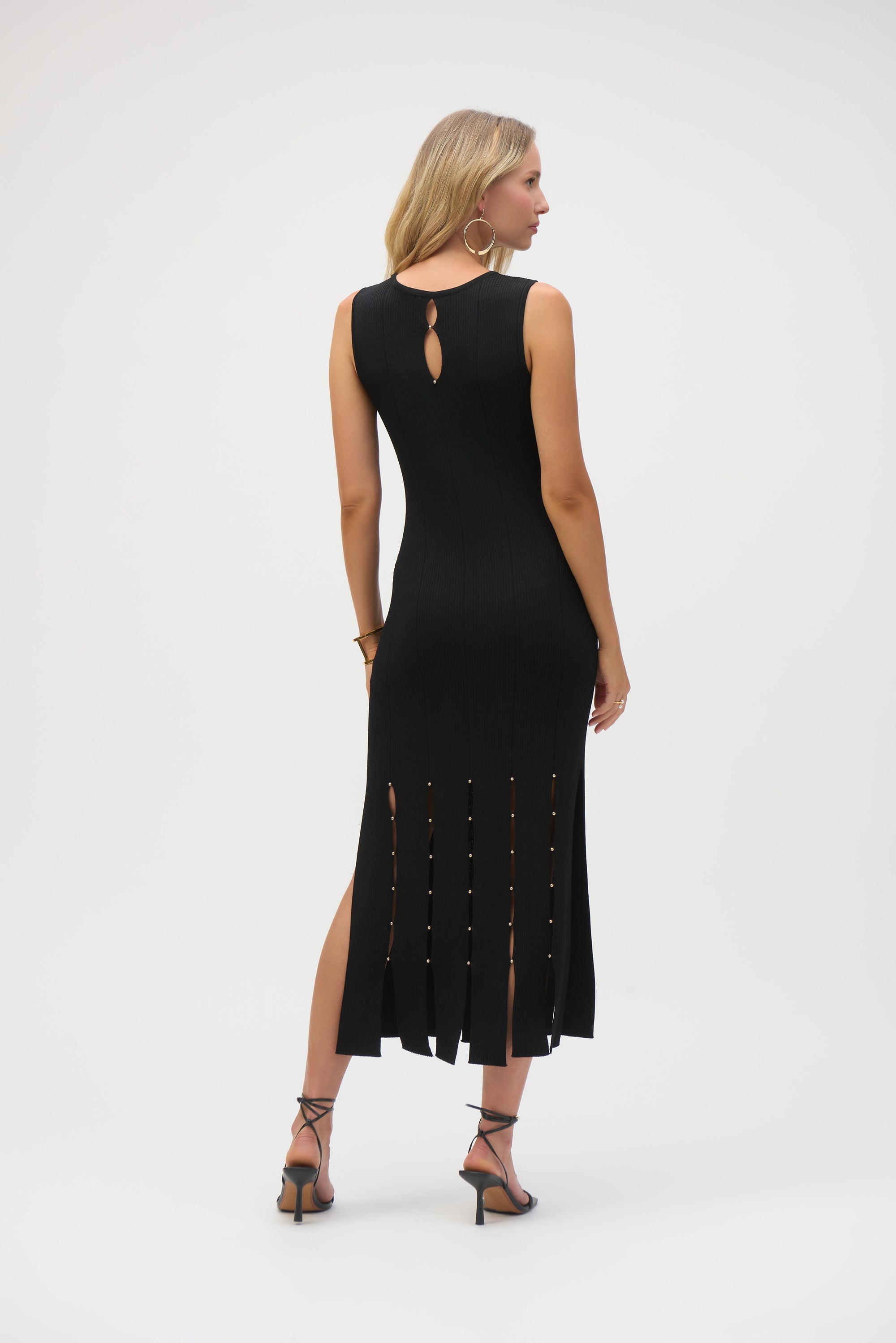 252925 Sweater Knit Stud Panel Midi Dress