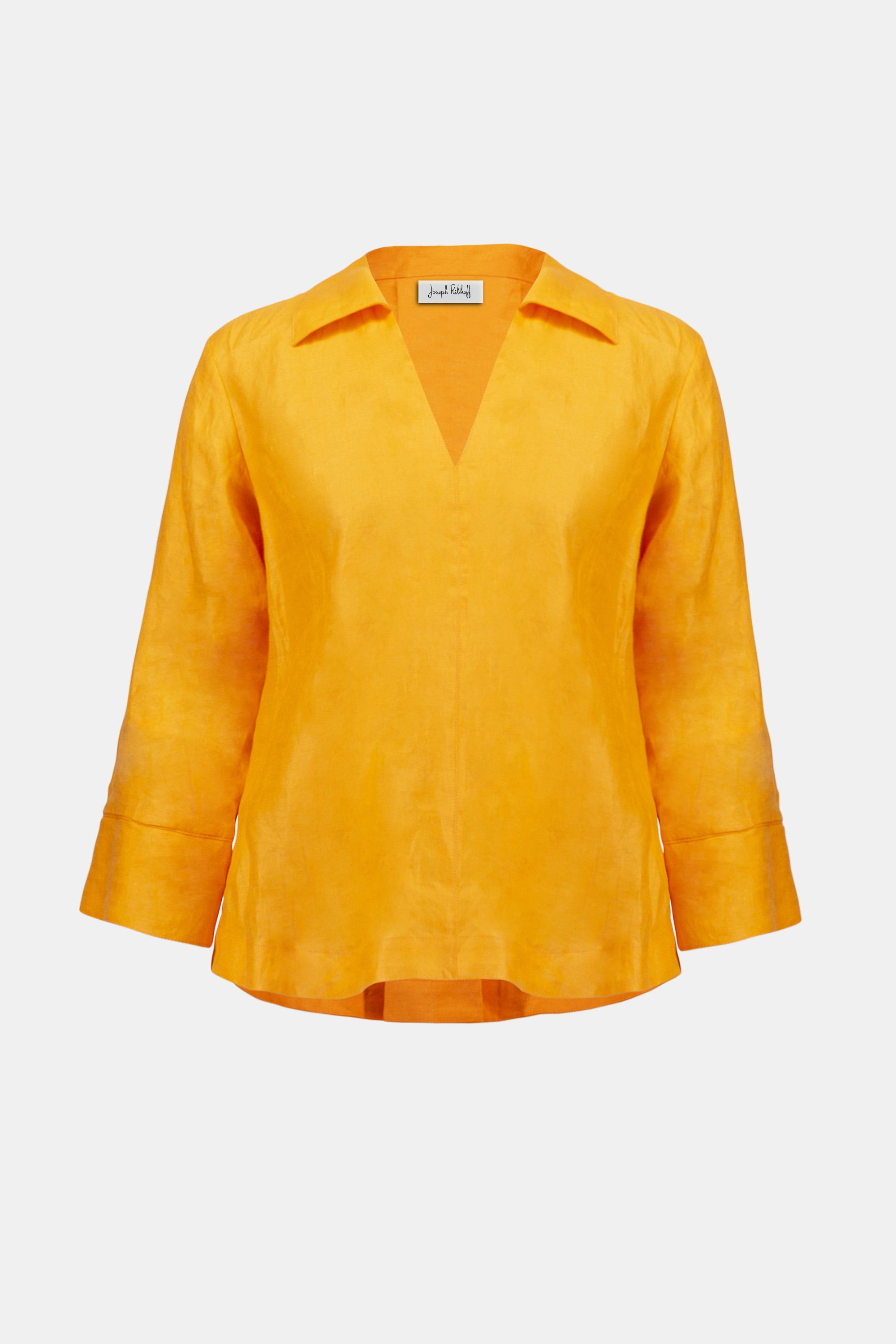 252933 Mandarin Linen Boxy Top with Shirt Collar