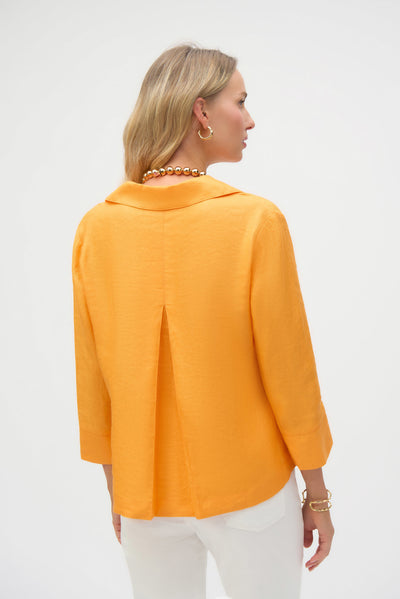 252933 Mandarin Linen Boxy Top with Shirt Collar
