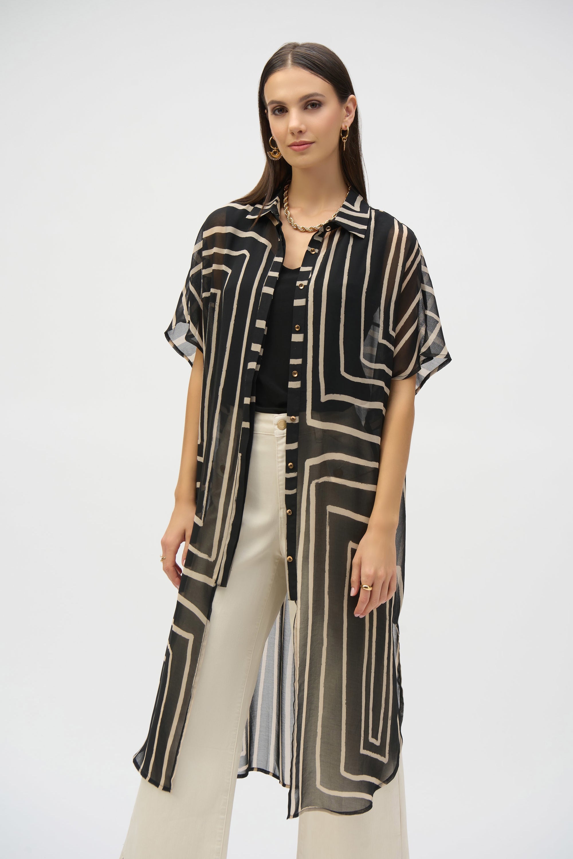 252934 Geometric Print Layering Duster