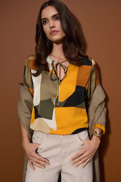 253011 Abstract Print Soft Satin Blouse