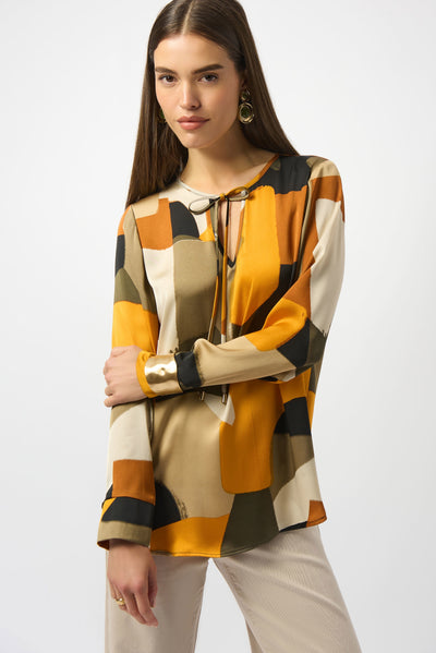 253011 Abstract Print Soft Satin Blouse