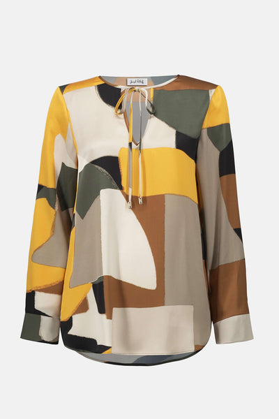 253011 Abstract Print Soft Satin Blouse